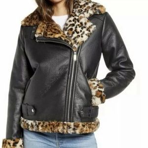 Sam Edelman Oversized Leopard Print Faux Shearling Bomber